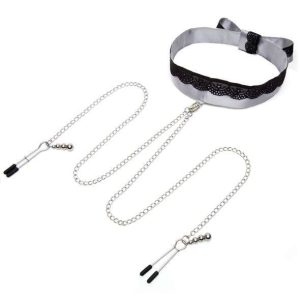 Fifty Shades of Grey - Play Nice Satin & Lace Collar & Nipple Clamps